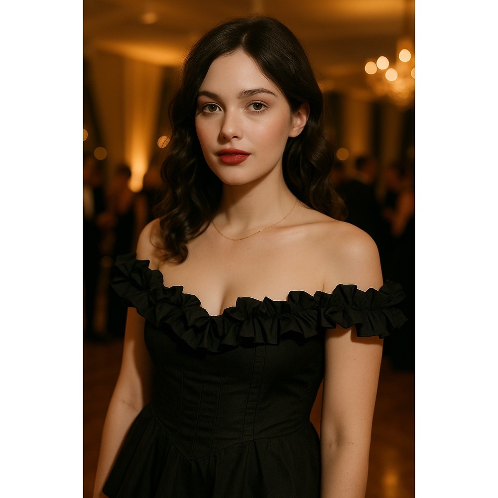Whimsigoth Elegant Holiday Party NY & Company Black Ruffle OffShoulder 2X Blouse